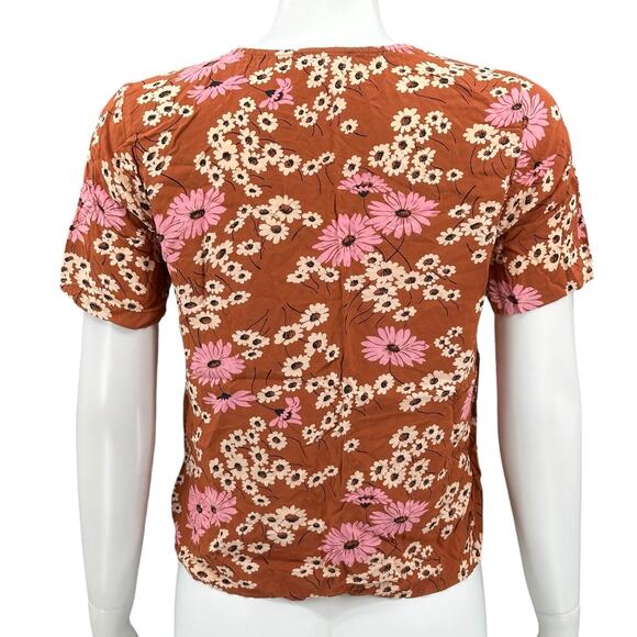 Madewell Top Womens XS Burnt Clay Novel Tie Front Hillside Daisies Floral Boho - Picture 5 of 8